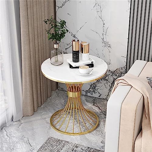 Image of Metal Side Table, Round White Modern Home Decor Coffee Tea End Table for Living Room, Bedroom and Balcony (White & Gold)