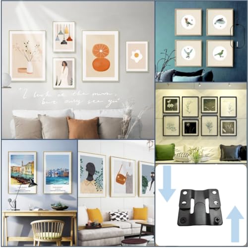 Image of 4 Pairs Interlocking Flush Mount Bracket Picture Hanging Hooks Stainless Steel Heavy Duty Photo Frame Hook Large Picture Hanger Buckle Furniture Connector Headboard Wall Mounting Hardware（Black）