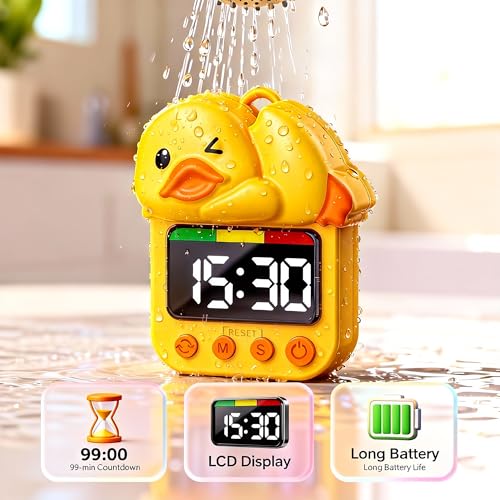 Dolidream Shower Timer Cute Duck Bathroom Toilet Kids Visual Timer | Waterproof Suction Cup for Wall Mount Swim, Rechargeable (Yellow) - image 2