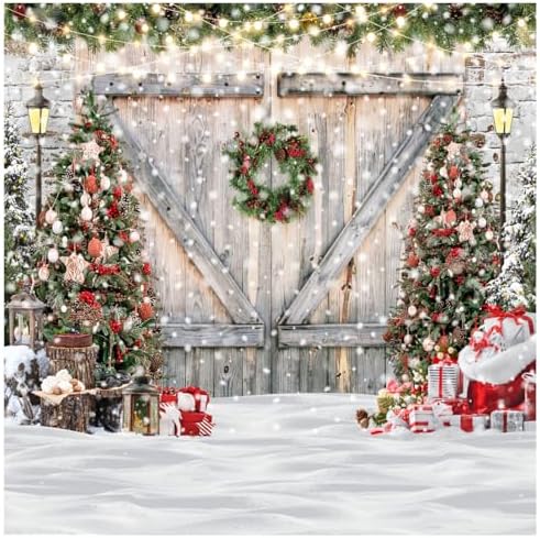 Amazon.com : WOLADA Christmas Photography Backdrop - Barn Door & Snow ...