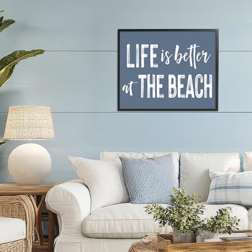 Tableau Life Better At Beach bleu blanc grand format cadre mural océan - 2