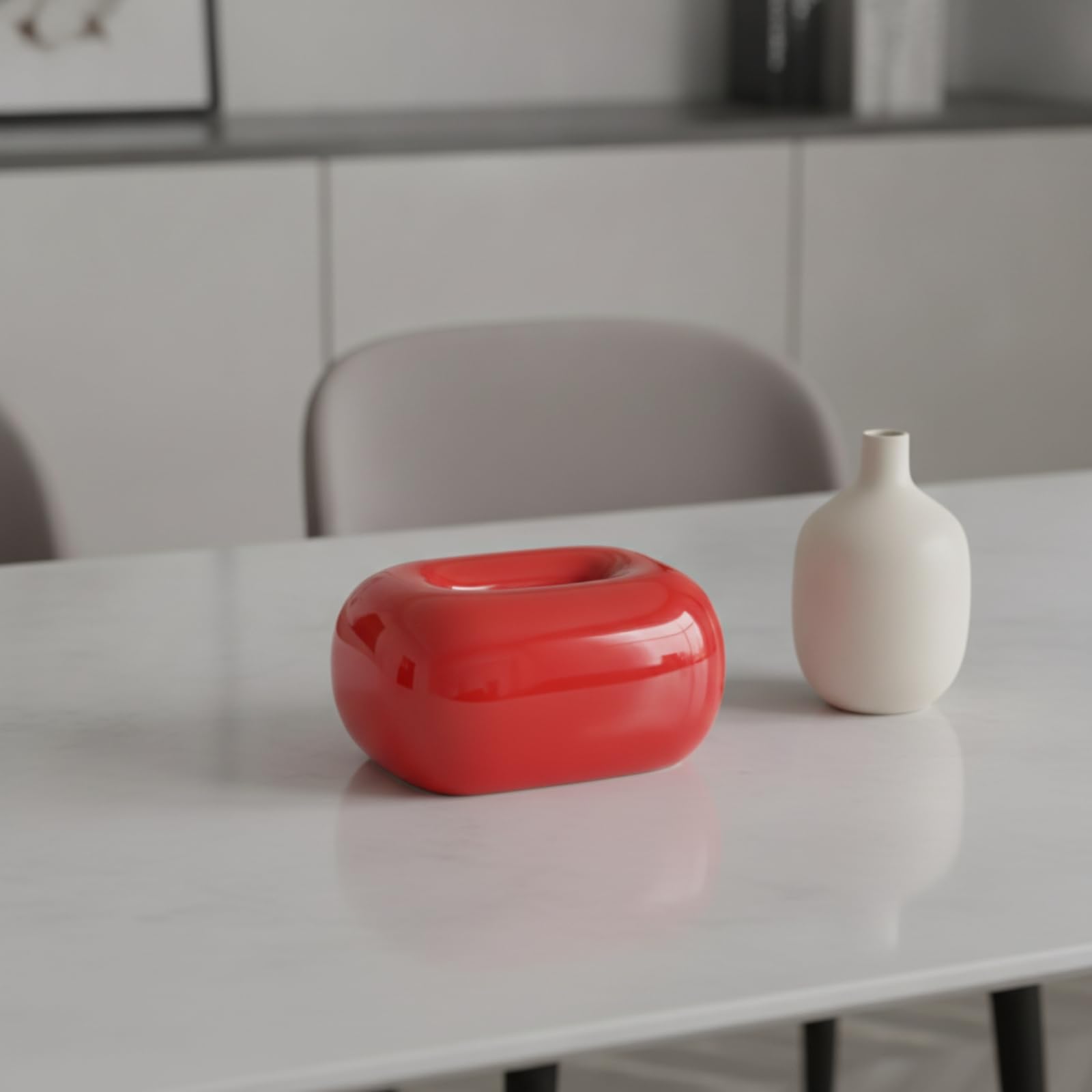KESOTO Porte-Mchoirs Table Épuré | Silhte Arrondie Moderne, pr lon, Bureau, Crème