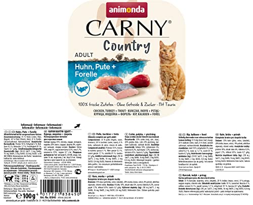 animonda Carny Adult Country Katzenfutter, Nassfutter für Katzen in der praktischen Portionsschale mit Huhn, Pute + Forelle, 32 x 100g