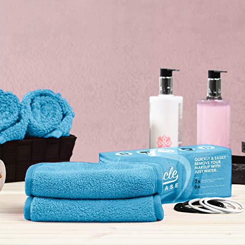 Miracle Face Erase 2 Pack Makeup Remover Face Cloths, Chemical-Free, Microfiber, 6 Hair Ties (2 Count, Sapphire) #TOP4