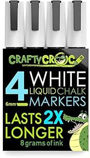 Crafty Croc 4 White Liquid Chalk Markers, 6mm Reversible Medium Tip