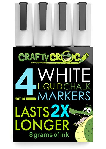 Crafty Croc 4 White Liquid Chalk Markers, 6mm Reversible Medium Tip