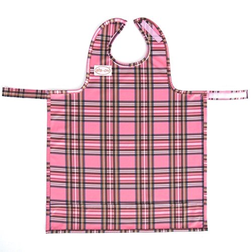 BIB-ON, Full-Coverage Bib and Apron Combination for Infant, Baby, Toddler Ages 0-4. (Pink Plaid)