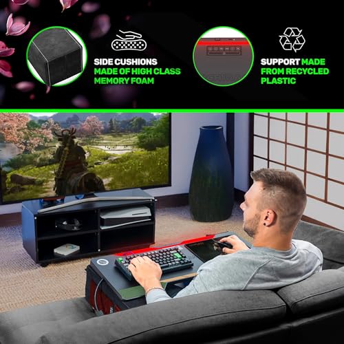 Image of Couchmaster CYCON Samurai Edition with HORIZONLIGHT Bar, Ultimate Ergonomic USB-Hub Gaming Lap Desk for Couch and Bed, Compatible with All Keyboards and Mouse /Mice, Laptops, PCs, PS4 /5, Xbox