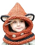 Ewanda store Fashion Baby Kids Super Cute Winter Warm Soft Knitted Coif Hood Scarf Beanie Fox Animal Hat Orange