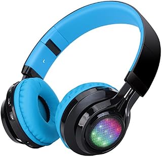 Riwbox Bluetooth Headset, AB005 Wireless Headphones 5.0 with Microphone Foldable Headphones with TF Card FM Radio and LED light for Cellphones and All Bluetooth Enabled Devices (Black&Blue)