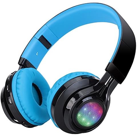 Riwbox Bluetooth Headset, AB005 Wireless Headphones 5.0 with Microphone Foldable Headphones with TF Card FM Radio and LED light for Cellphones and All Bluetooth Enabled Devices (Black&Blue) Cover