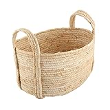 Cesta de cuerda de maíz natural, cesta de almacenamiento decorativa para organizar con asas, perfecta tejida a mano para decoración del hogar y almacenamiento de lavandería, 12 x 10 x 7 pulgadas.
