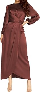 Women's Elegant Empire Waist Long Sleeve Satin Maxi Dress - Buy now