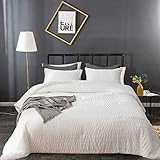 Wellboo White Comforter Sets Queen Women Girls Solid White Seersucker Bedding Men Boys Gauze Plain...