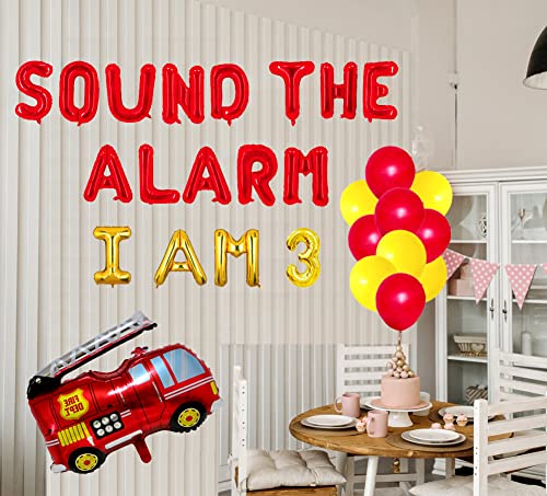 Btxlhaohe Sound The Alarm Im 3 Balloons Banner Fire Truck Firemen Birthday Party Decor Fire Engine Firefighter Theme 3 Year Old Birthday Party Decorations Supplies #TOP3
