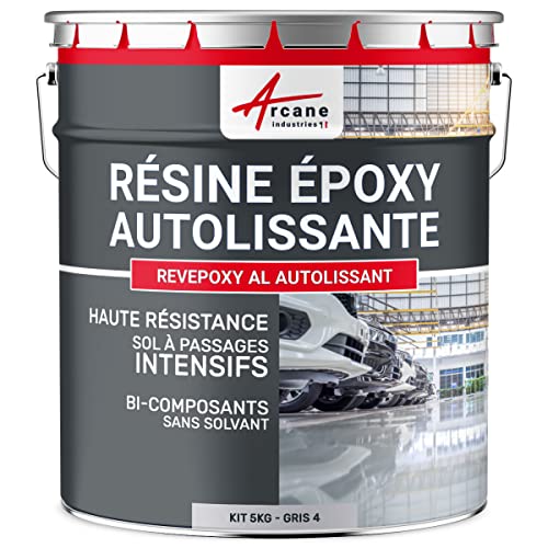 ARCANE INDUSTRIES Résine epoxy, autolissante, Peinture pour Sol : déco, intérieure, Atelier, Effet Miroir - 5 kg Telegris 4 - RAL 7047