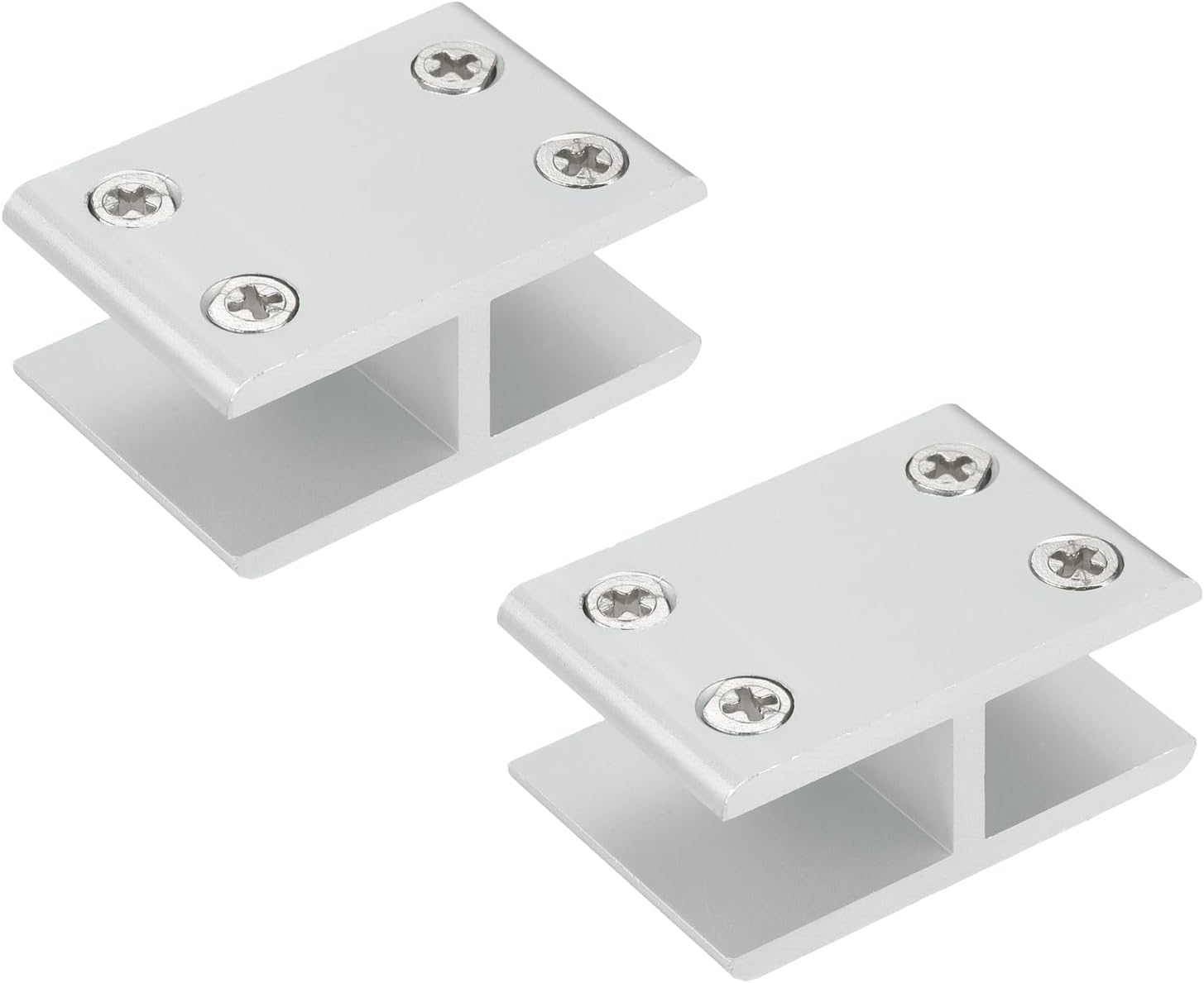 uxcell 2Pcs 180 Degree Glass Clamp, Aluminum Alloy Adjustable Glass Clip Clamp for 14-16mm Thickness Wall Mounting Support Bracket for Shelf Mirror Shower Doors, Silver