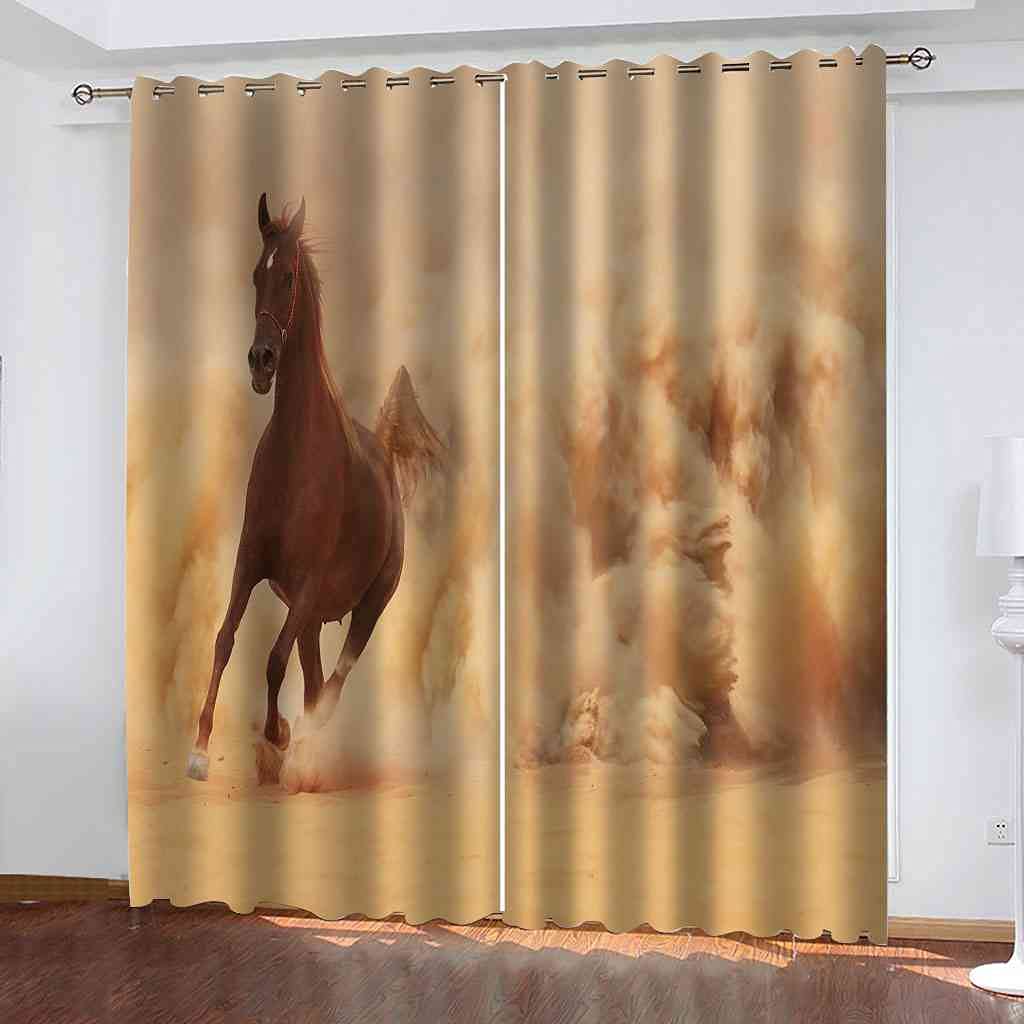 Rideaux isolants contre le bruit et le froid avec rideau occultant cheval 3D à oeillets