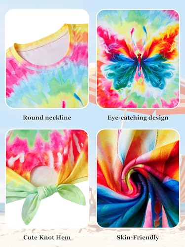Funnycokid Girls Shirts Kids Short Sleeve Tee Shirt Tie Front Tops 7-8 Years Ice Cream Neon