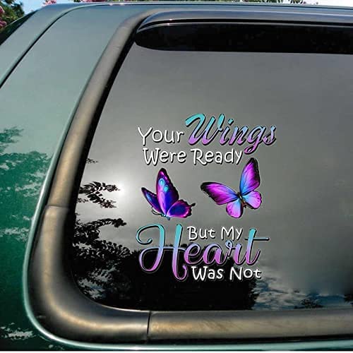 Car Sticker Memorial Butterfly Sticker Decoration, A Big Piece of My Heart Lives in Heaven Stickers Decal, Removable PVC Plastic Auto Window Decals for Cars Trucks Laptops Walls Decor (B)