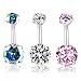 MO SI YI 14G Surgical Steel Belly Button Rings Round Cubic Zirconia Navel Barbell Stud Body Piercing for Women Girls (3 Pcs Colorful+Clear+Pink)