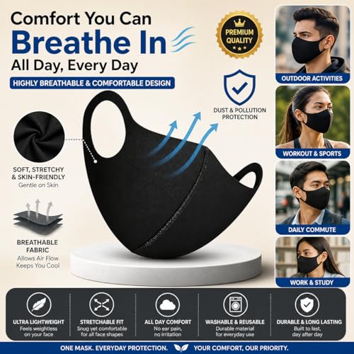 Image of Anti Pollution Reusable Face Mask for Men Women, Black