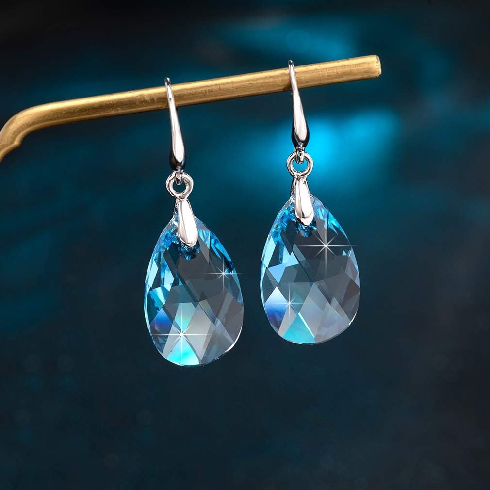 Austrian Crystal Teardrop Dangle Hook Earrings for Women 14K Gold Plated Hypoallergenic Jewelry - Image 3