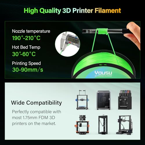 Image of YOUSU 95A TPU 3D Printer Filament, TPU Glow in Dark Filament Green,1.75mm Felxible Filament,1kg Spool.