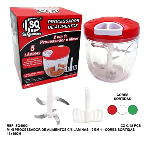 Processador Alimento Manual Grande 5 Lâminas Inox 900ml (VERMELHO)