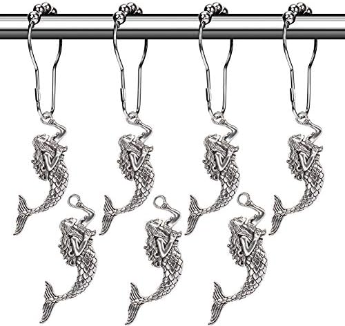 Aitian Mermaid Shower Curtain Hooks Rings - Silver Metal Curtain Hangers Decorative Bath Room Accessories Set, Sea, Beach, Ocean, Nautical, Tropical, Cool, Morden, Fashion Theme Bathroom Decor