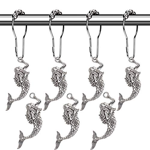 Aitian Mermaid Shower Curtain Hooks Rings - Silver Metal Curtain Hangers Decorative Bath Room Accessories Set, Sea, Beach, Ocean, Nautical, Tropical, Cool, Morden, Fashion Theme Bathroom Decor