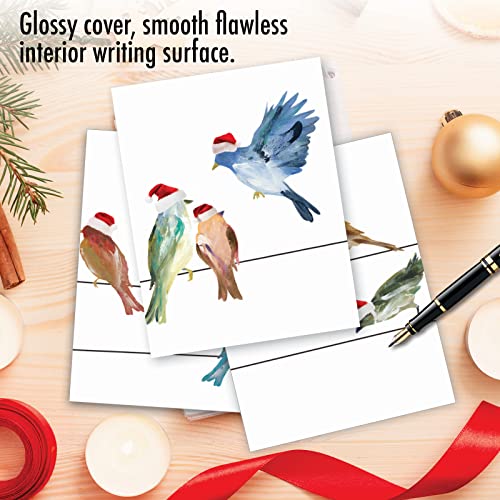 Image of The Best Card Company - 10 Holiday Note Cards for Christmas - Festive Bulk Assortment, Boxed Notecards with Envelopes (4 x 5.12 Inch) - Holiday High Wire Birds M3318XSG