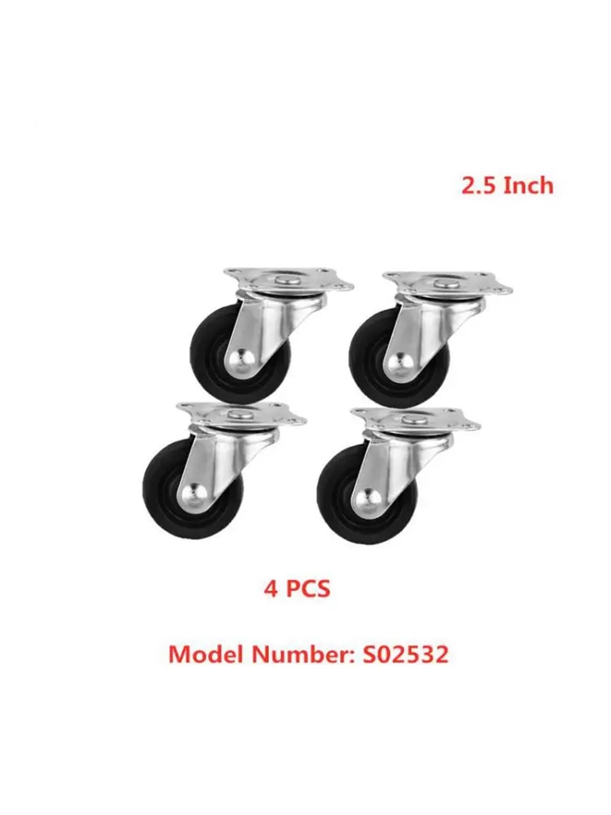 DFLPBHAV 4 Pcs/Lot Caster 2.5-inch Light Rubber Industrial Flat Bottom Movable Black