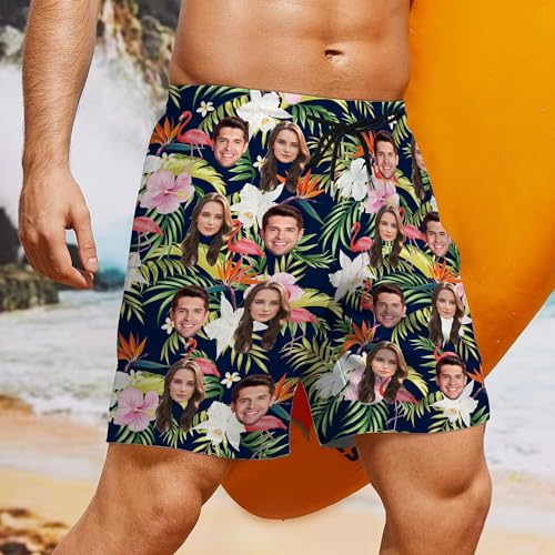 Custom Mens Swim Trunks with Face Personalized Funny Hawaiian Swim Shorts Customized Photo Beach Board Shorts Gift for Dad2