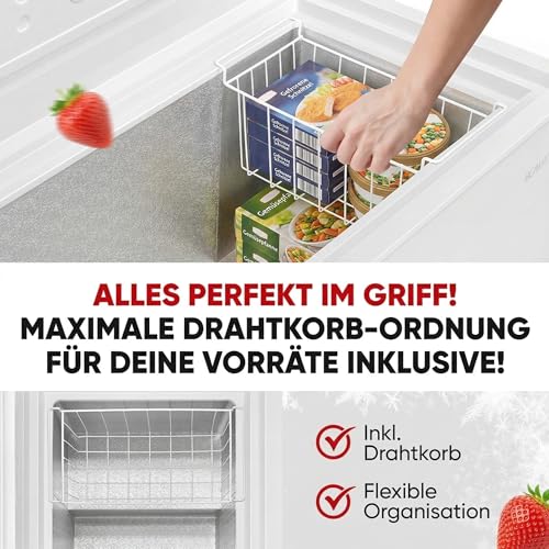 PKM GT300E Gefriertruhe/299 Liter Fassungsvermögen/41 dB/Dual Modus: Sowohl Kühlen als auch Gefrieren/Inklusive zusätzlichem Drahtkorb/4 Sterne Gefrierfach/Freistehend