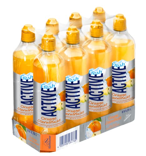 Active O² O Two Fresh Orange Sternfrucht (8 x 0,75l) - inkl. 2,00 Euro DPG EINWEG Pfand - mit natürlichem Adelholzener Mineralwasser und 20% Frucht · wenig Kohlensäure