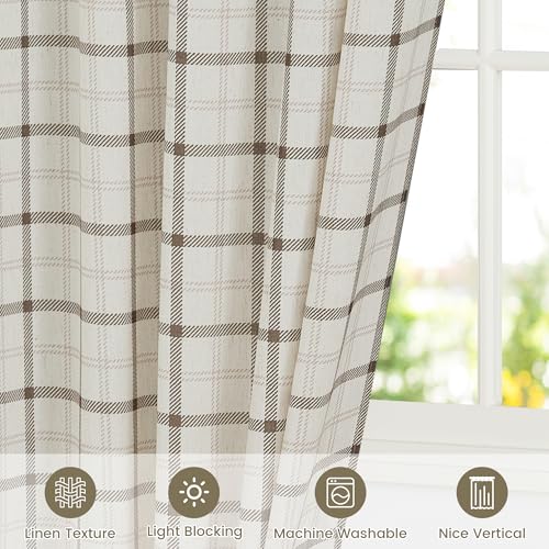NICETOWN Plaid Window Curtain, Linen Sheer Curtains 84 inches Long for Living Room and Bedroom Drape with Rod Pocket Back Tab, Farmhouse Shade, 52" x 84", White, 1 Pair by NICETOWN - Used condition - Image 6