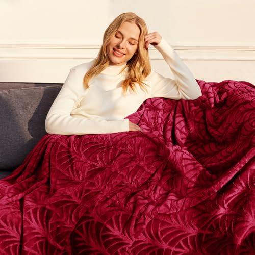 Whale Flotilla Flannel Fleece Twin Size Blanket for Bed, Soft Fluffy Velvet Bedspread Coverlet with Decorative Vintage Pattern for All Season, Warm and Lightweight, 60x80 Inch, Red