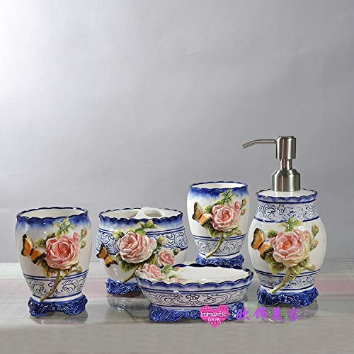 Zamtac Butterfly Blue Ceramic Toothbrush Holder Soap Dish Bathroom Accessories Set Kit Home Decor Porcelain Figurine Wedding Decoration #TOP7