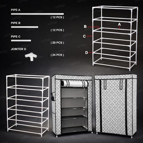 Image of Zest 4 Toyz 5 Shelf Shoe Rack for Home with Zip Door Cover & Side Pockets Shoe Stand Multipurpose Storage Rack for Footwear Toys Clothes with Dustproof Cover (Printed Design)