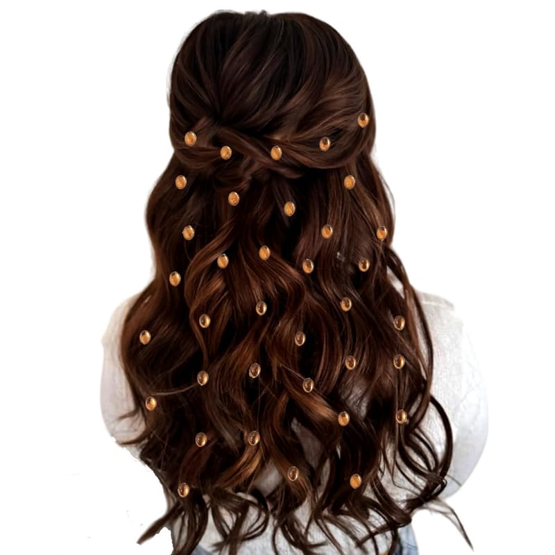 Image of Hair Flare Shimmering Oval Hair Stickers: Easy Stick-On Hair Accessories, 36 Pieces per Pack 2869 Golden