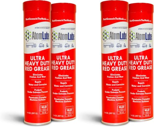 Image of AtomLube Ultra Heavy Duty Red Grease, 4-Pack of 14 Oz. Tubes| Waterproof & High Temp Lubricant | Wheel Bearing Grease for Semi Truck Accessories