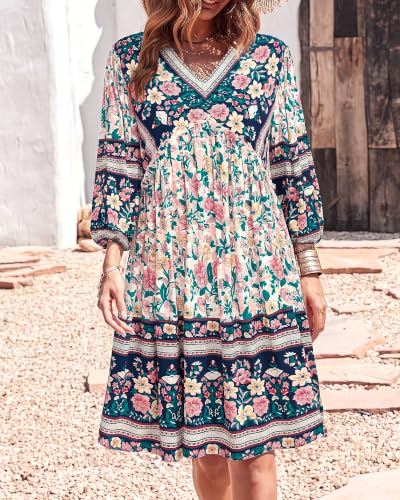 BTFBM Women's Floral V-Neck Ruffle Mini Dress w/ 3/4 Balloon Sleeves (S-XL, Various Prints) - image 2