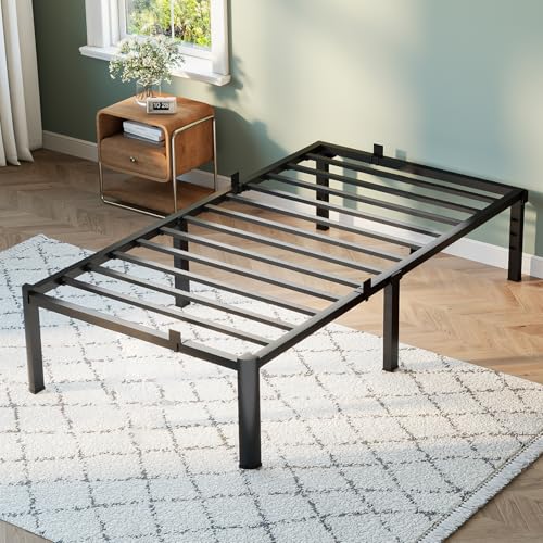 Image of Twin Size Bed Frame, 14 Inch Heavy Duty Metal Platform Bed Frame, Noise Free Steel Mattress Foundation, No Box Spring Needed, Spacious Under Bed Space
