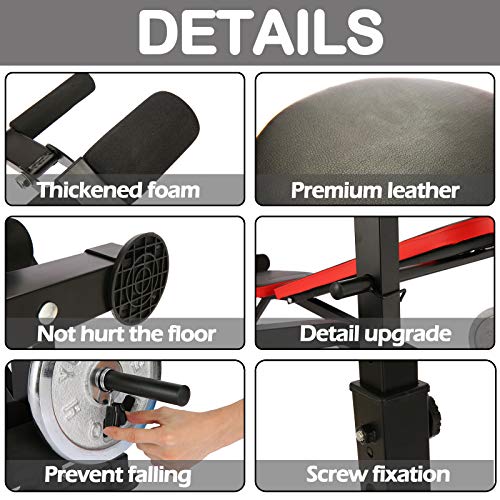 elifine Folding Adjustable Olympic Weight Bench Power Tower Workout Dip Station with Preacher Curl Leg Developer Multi-Functional Weight Bench Set for Indoor Gym Home Fitness Exercise (Black Red)