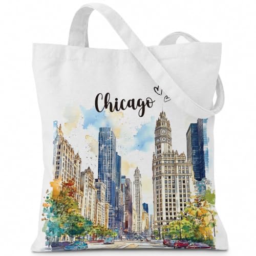 Sitsink Chicago Bags Travel Souvenir Gifts - Reusable Tote Bag Chicago Travel Essentials Gift Must Haves American City Trip Essentials for Women Friends