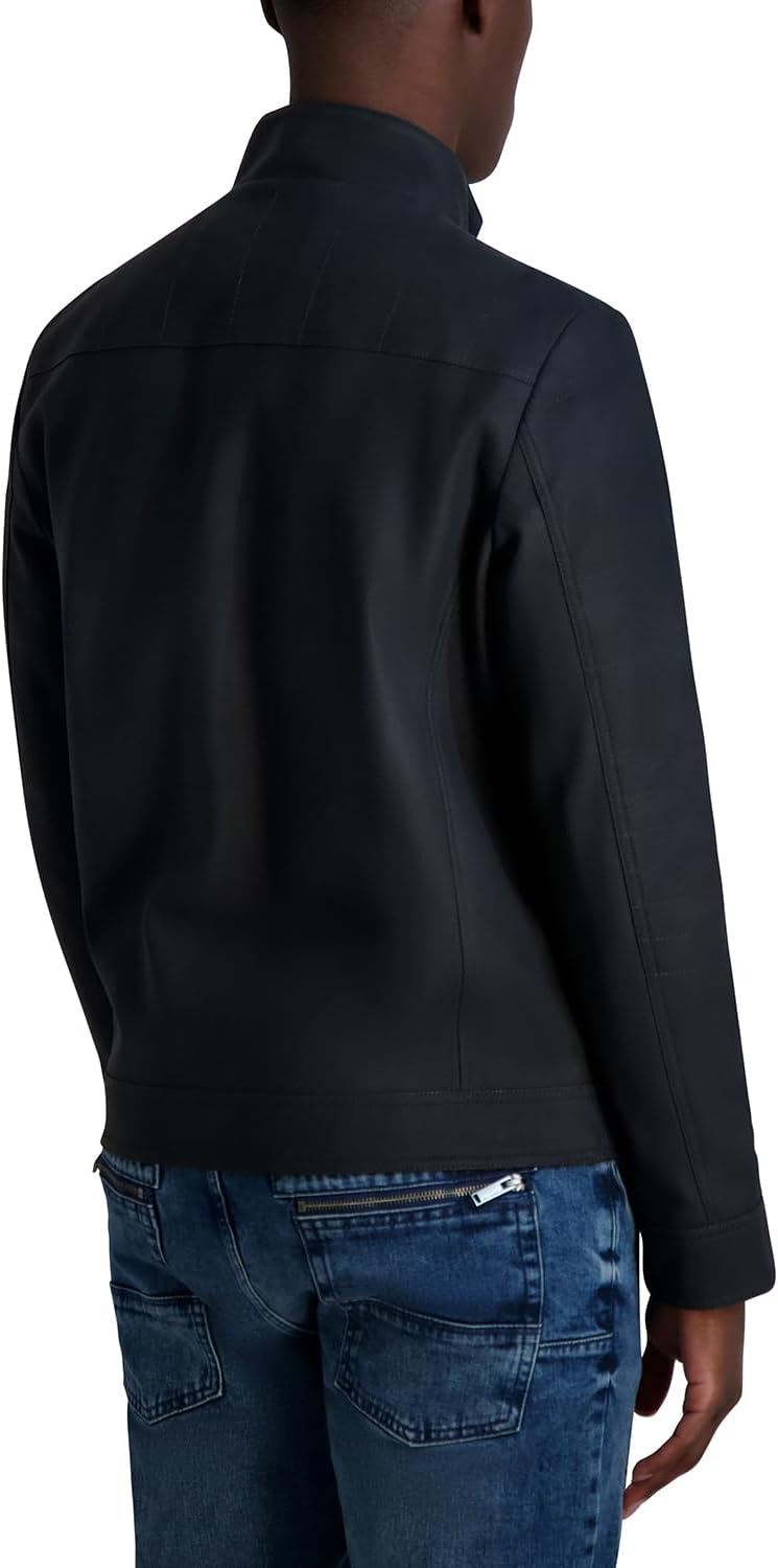 KARL LAGERFELD Men's Faux Leather Pebble Jacket With Zipper Detailing
