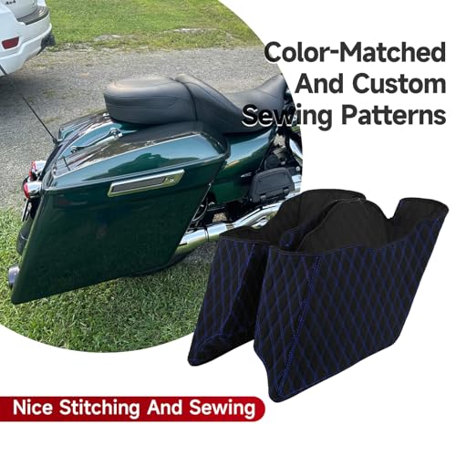 Alforjas extendidas para Harley Touring 2014-2023 con nuevo material más resistente a la abrasión y patrón de rombos con costura azul miniatura 5