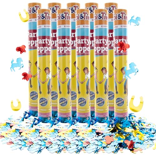 Party Factory – Konfettikanone Bibi & Tina Party Popper 1er – Partygadgets Konfetti Kanone 40cm mit bunt schimmernden Schnipseln für Kindergeburtstag – Bis 8m Flughöhe, für Innen & Außen