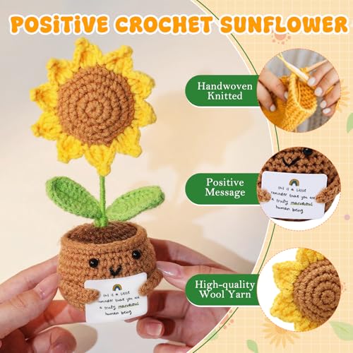 Image of BendJoy Positive Crochet Sunflower | Handmade Emotional Support Crochet Flower Pot | Crochet Gifts for Home, Office Desk & Car Dashboard Decor